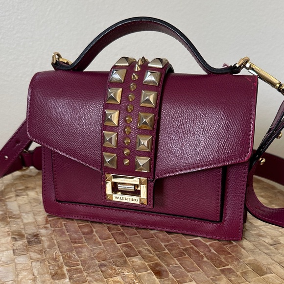 Valentino Berry Leather Crossbody with Gold Studs - Picture 1 of 6
